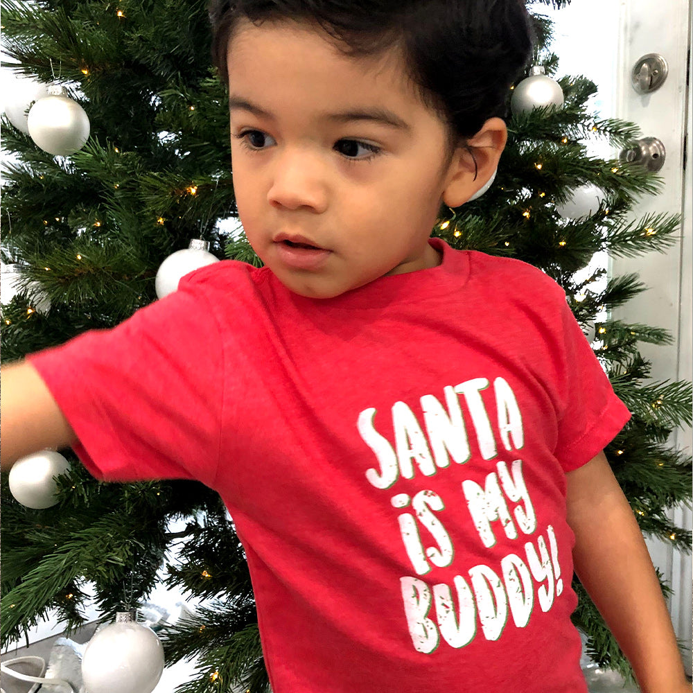 Santa is my Buddy - Holiday Toddler Short Sleeve Tee